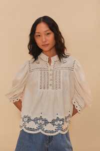 Shirts Tops: FARM RIO Romantic Richelieu Blouse - Off-White  SzL