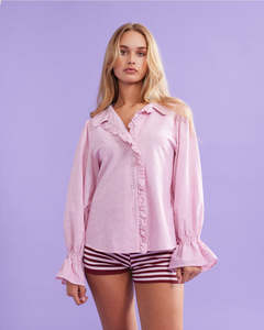 RUBY Sandler Ruffle Shirt - Red Stripe Sz14