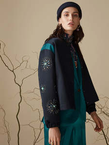 SCOTCH & SODA Embellished Sleeve Bomber Jacket - Blue Black SzL