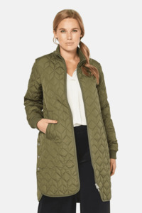 ILSE JACOBSEN Long Quilt Coat - Army Green Sz42 NZ14
