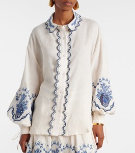 AGUA BENDITA Wild Floral Linen Blouse - White SzXL