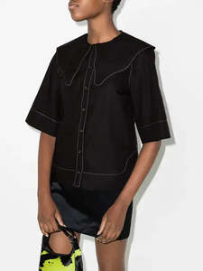 GANNI Cotton Polin Collared Blouse - Black SzS