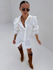 NEVER FULLY DRESSED Sicily Broderie Cotton Shirt Dress - White Sz10