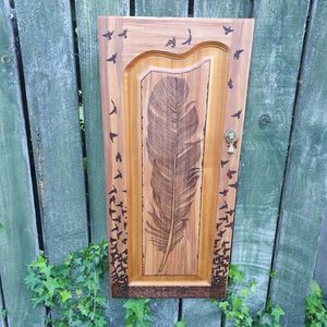 Cupboard Door Feather Artwork - Burnt Offerings
