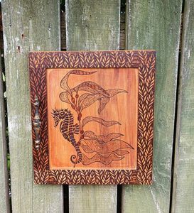 Seahorse Cupboard Door Art - Burnt Offerings