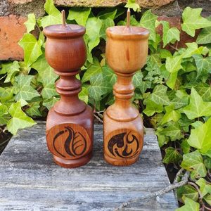 Products: Two Wooden Candlesticks - Burnt Offerings