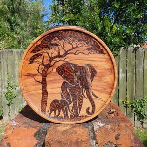 Products: Rimu Elephant & Baby Plate - Burnt Offerings