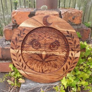 Products: Wooden Owl Platter - Burnt Offerings