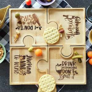 Kitchen And Dining: Custom Text Wine Puzzle Snack Trays (Set of 4)