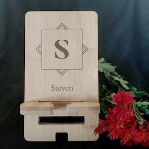 Office: Monogram Bamboo Phone Stand
