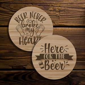 Kitchen And Bar: Beer Designs Round Wooden Coasters (Set of 2)