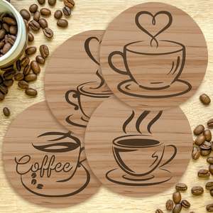 Coffee Cup Designs Round Wooden Coasters (Set of 4)