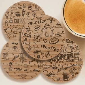Kitchen And Bar: Coffee Designs Round Wooden Coasters (Set of 4)