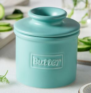 Matte Aqua Cafe Butter Bell Crock