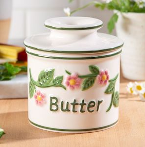 Fleur De Lis Collection: The Original Hand Painted Raised Floral Butter Bell Crock