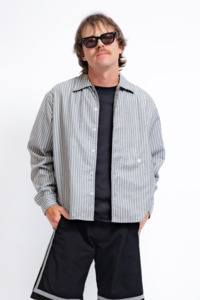 Mens Beach Business Shirt - Charcoal Stripe