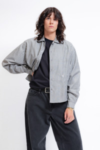 Womens Beach Business Shirt - Charcoal Stripe