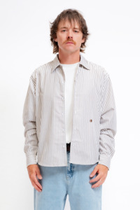 Crystal Cylinder: Mens Beach Business Shirt - Brown Stripe