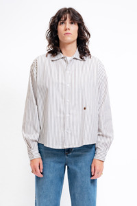 Crystal Cylinder: Womens Beach Business Shirt - Brown Stripe