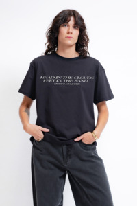 Crystal Cylinder: Womens Motto Script Tee - Washed Black