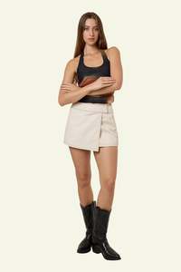 Clearance: Night Shift Wrap Mini Skirt - Heritage White