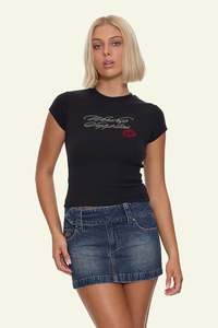 Kiss It Cap Sleeve Tee - Black