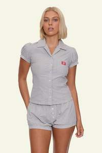 Top: Push Back S.S Shirt - Blue