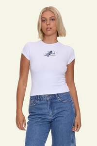 Top: Cherub Cap Sleeve Tee - White / Blue