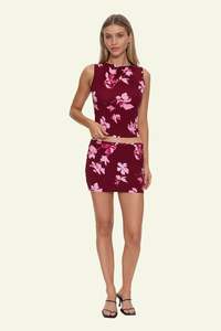 Full Bloom Mini Skirt - Pomegranate