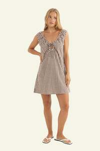 Womens New Arrivals: Birdie Gingham Mini Dress - Brown