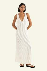 Scallop Knit Maxi Dress - Cream