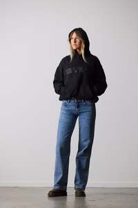 Womens Motto Hood - Washed Black