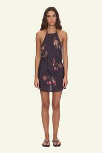 Dress: Natural Spirit Bias Halter Mini Dress - Acorn