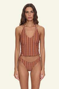 Womens Summer Essentials: Aftersun Stripe Halter Tank - Burnt Orange