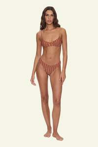 Womens Summer Essentials: Aftersun Stripe Classic Bikini Bottom - Burnt Orange