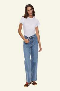 Denim: Holly High Rise Stretch Wide Jean - Rustic Fade