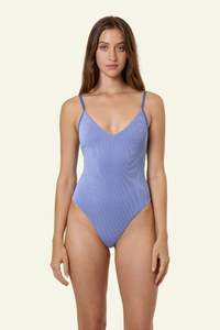 Alba Rib Plunge One Piece - Cornflower Blue