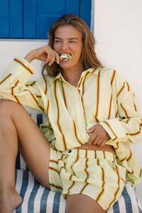 Top: Sandy Stripe Vines Shirt - Yellow Multi