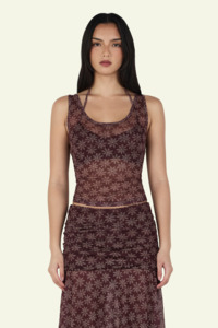 Top: Natalia Layer Tank - Daisy Dot Cherry Choc