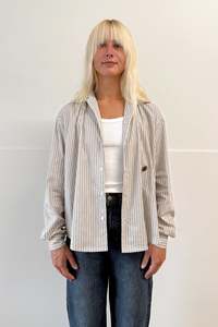 Crystal Cylinder: Womens Beach Business Shirt - White / Brown