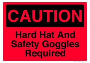 Home / ACM signs / Caution signs / Hard hat and safety goggles required caution sign