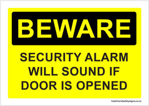 Home / ACM signs / Security signs / Beware security alarm will sound if door is opened