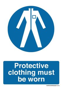 ACM signs: Home / ACM signs / PPE gear signs / Protective clothing must be worn mandatory sign