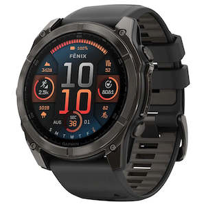 Garmin Watches: Garmin Fenix 8 51mm AMOLED Sapphire Carbon Grey DLC Titanium with Black/Pebble Grey Silicone Band