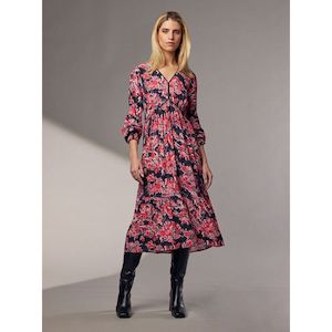 Madly Sweetly: Flame tree midi dress black multi