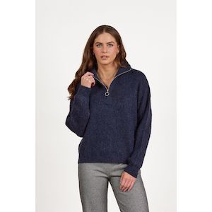 Relaxed fit half zip sweater with collar ink