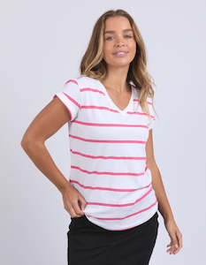 Manly V Tee white/hotpink stripe