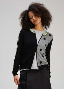 Knitwear: Stripe Spot zip up cardi Black