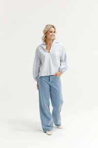 Summer Tops: Stevie Shirt powder blue stripe