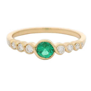 9ct Yellow Gold Emerald & Diamond Ring #24986
